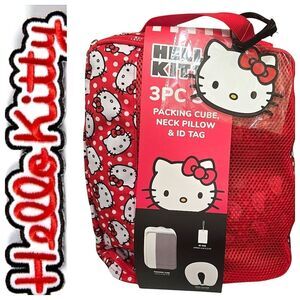Hello Kitty 3-PC Packing Cube, Neck Pillow, & ID Tag Travel Set- Red